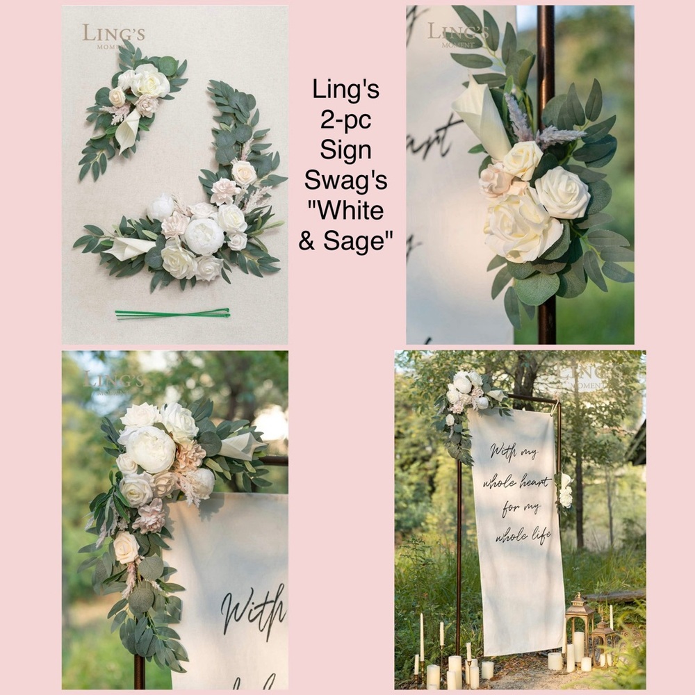 Ling's Moment Standard Size Sign Florals in 'White & Sage' Brand New!